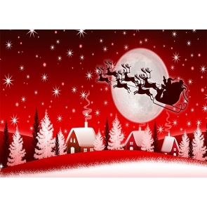 Red Star Sky Santa's Flight Sled Christmas Backdrop Party Stage Decoration Photography Background