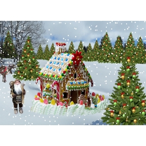 Santa's Gingerbread House Christmas Backdrop Stage Party Photography Background