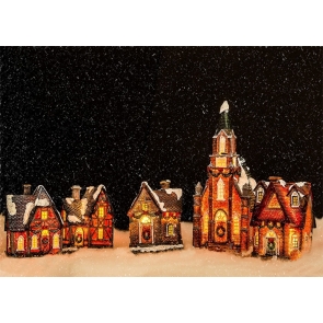 In The Snow Christmas Village Backdrop Stage Party Decoration Photography Background