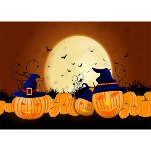 Cartoons Pumpkin Theme Gold Full Moon Halloween Party Backdrop Photography Background