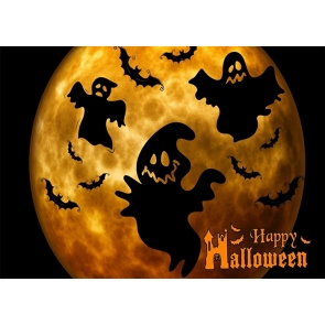 Gold Moon Scary Dark Ghost Bat Happy Halloween Party Backdrop Studio Photography Background