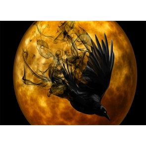 Gold Moon Scary Dark Crow Halloween Party Backdrop Studio Photography Background