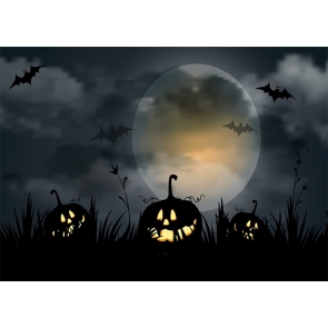 Full Moon Scary Dark Pumpkin Bat Halloween Backdrop Party Photography Background