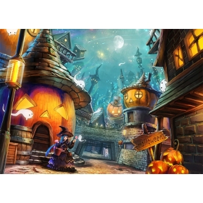 Witch Fairy Tale World Pumpkin Houses Halloween Backdrop Stage Party Photography Background