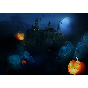 Scary Skull Pumpkin Graveyard Backdrop Halloween Party Photography Background