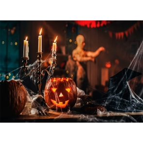 Scary Pumpkin Candlelight Halloween Backdrop Studio Stage Photography Background