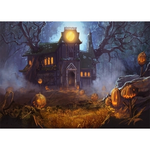 Pumpkin Wood Houses Forest Halloween Backdrop Party Studio Stage Photography Background