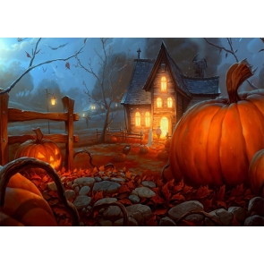 Pumpkin Theme Wood Houses Halloween Backdrop Party Studio Photography Background