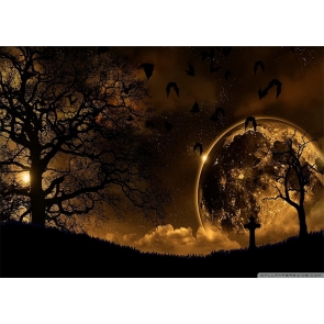 Under The Gold Moon Dark Night Forest Halloween Party Backdrop Studio Photography Background