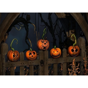 Wood Fence On Scary Pumpkin Halloween Party Backdrop Studio Stage Photography Background