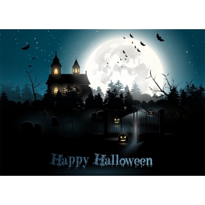 Dark Night Full Moon Graveyard Scary Pumpkin Halloween Party Backdrop Photography Background