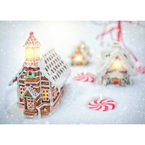 Snowing Sugar Cane Lollipop Candy Gingerbread House Christmas Party Backdrop Stage Photography Background