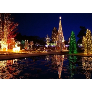 Outdoor Christmas Night Light Decoration Tree Scene Backdrop Stage Photography Background Prop