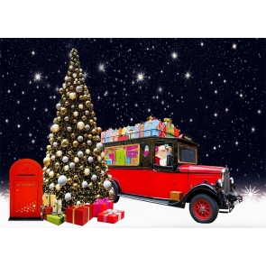 Santa's Gift Car Christmas Tree Backdrop Stage Photo Booth Photography Background