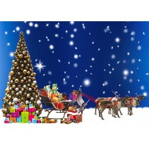 Santa's Reindeer Sled Gift Christmas Tree Backdrop Photo Booth Photography Background