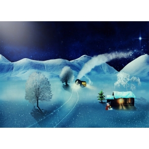 Snow Covered Wood House Train Christmas Stage Backdrops Photography Background