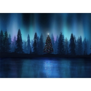 Under Northern Lights Christmas Tree Backdrop Stage Party Photography Background
