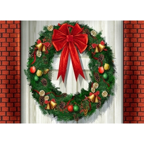 Red Brick Wall Christmas Wreath Backdrop Party Decoration Photography Background