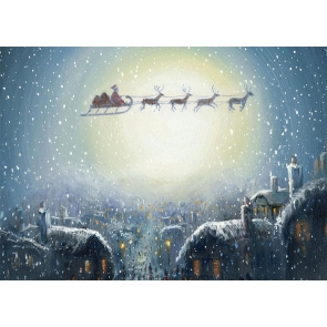 Personalized Oil Painting Flight Reindeer Sled Christmas Village Backdrop Party Photography Background