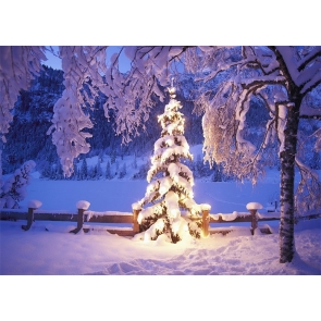 Winter Snow Covered Forest Light Decoration Christmas Tree Backdrop