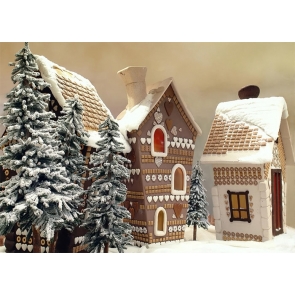 Winter Snow Covered Gingerbread House Christmas Stage Backdrops  Photo Booth Photography Background
