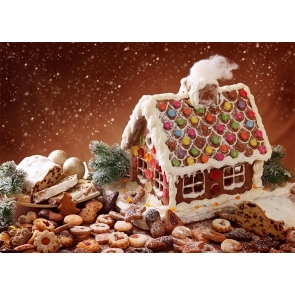 Snowflake Gingerbread House Christmas Party Backdrop Photo Booth Photography Background
