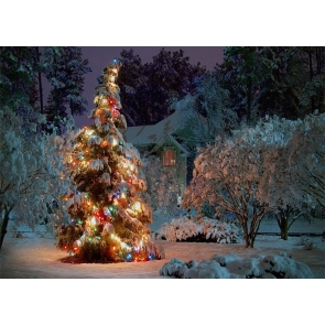 Winter Snow Covered Light Decoration Christmas Tree Backdrop Stage Party Photography Background