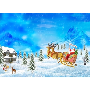 Cute Cartoon Santa's Flight Reindeer Sled Merry Christmas Backdrop Party Photography Background