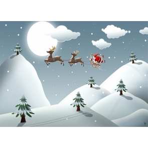 Cute Cartoon Santa's Flight Reindeer Sled Christmas Stage Backdrops Party Photography Background