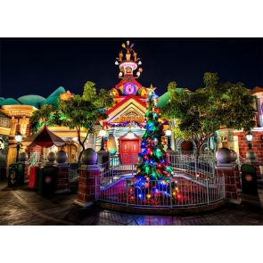 Amusement Park Christmas Tree Backdrop Photo Booth Stage Photography Background