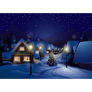 Winter Snow Covered Christmas Village Backdrop Photo Booth Stage Photography Background