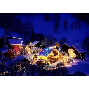 Winter Night Snow Covered Village Christmas Party Backdrop Stage Photography Background