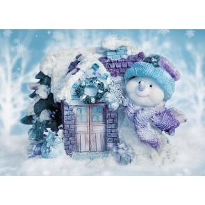 Snowman Stone House Christmas Backdrop Party Stage Photography Background