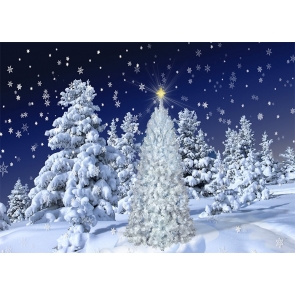 Snow Covered Snowflake Christmas Tree Backdrop Photo Booth Stage Photography Background