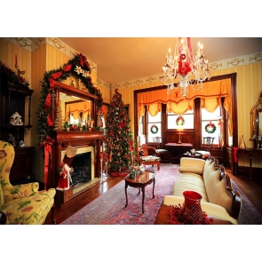 Indoor Living Room Fireplace Christmas Tree Backdrop Stage Photo Booth Photography Background