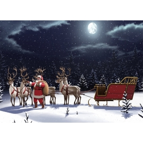 Santa's Reindeer Sled Christmas Scene Backdrops Stage Photo Booth Photography Background