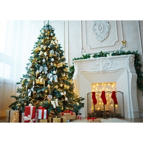 Fireplace Christmas Tree Backdrop Stage Party Photography Background