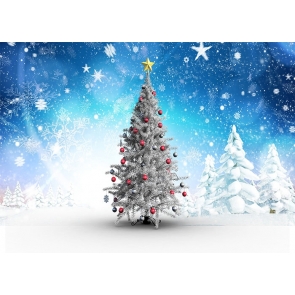 Snow Covered Snowflake Christmas Tree Backdrop Stage Photo Booth Photography Background