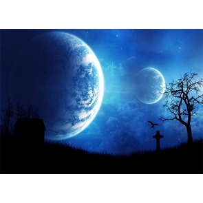 Full Moon Dark Cemetery Graveyard Halloween Party Backdrop Studio Stage Photography Background