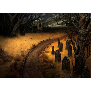 Gold Grass Dark Forest Cemetery Graveyard Backdrop Halloween Party Photography Background