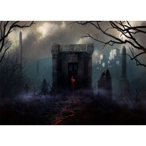 Scary Terrifying Cemetery Graveyard Background Halloween Party Backdrop