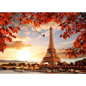 Fall Red Leaves Paris Eiffel Tower Backdrop Party Studio Photography Background