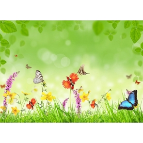 Green Grass Flower Butterfly Baby Shower Backdrop Studio Photography Background