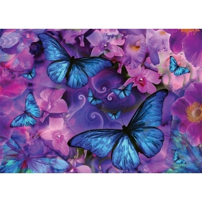 Purple Flower Blue Butterfly Backdrop Party Studio Photography Background