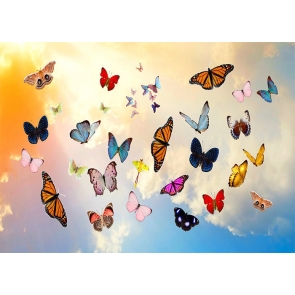 Gold Cloud Colorful Butterfly Backdrop Baby Shower Wedding Party Photography Background