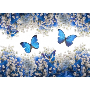 White Flower Blue Butterfly Backdrop Baby Shower Wedding Party Studio Photography Background