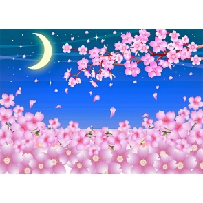 Cherry Blossoms Crescent Moon Backdrop For Wedding Party Photography Background