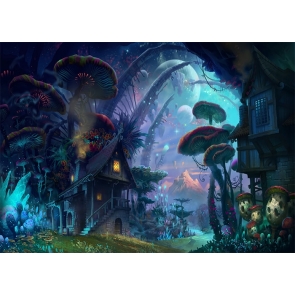 Mushroom Tree House Enchanted Forest Fairy Tale World Wonderland Backdrop Party Stage Studio Photography Background