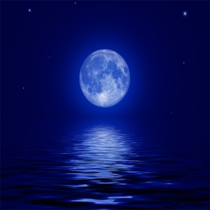 On Water Darky Blue Light Full Moon Backdrop Party Stage Studio Photography Background