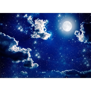 At Night Blue Sky Stars Bright Full Moon Backdrop Party Stage Studio Photography Background